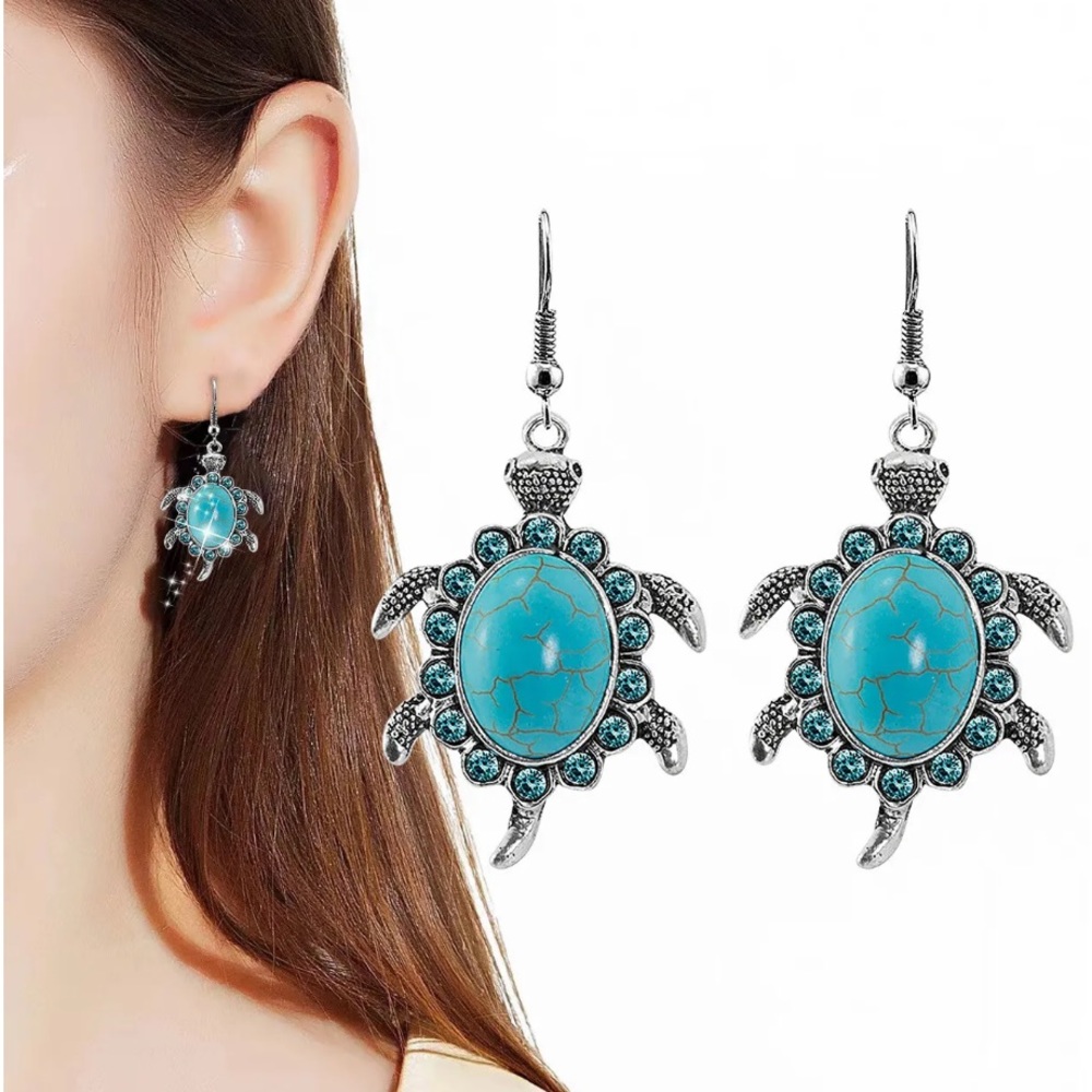Turquoise Alloy Turtle Earrings For Teen Girls Minimalist Piercing Studs Trendy